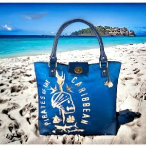 HP! NWOT! Disney Hong Kong Pirates of the Caribbean Blue Tote Bag Purse! Rare!